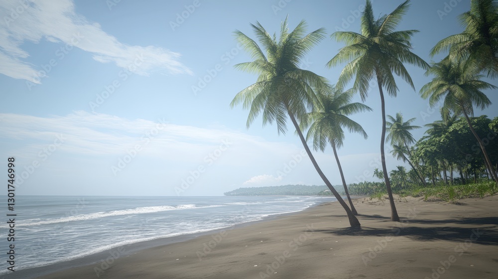 Fototapeta premium Tropical beach, palm trees, ocean, sunny day, travel