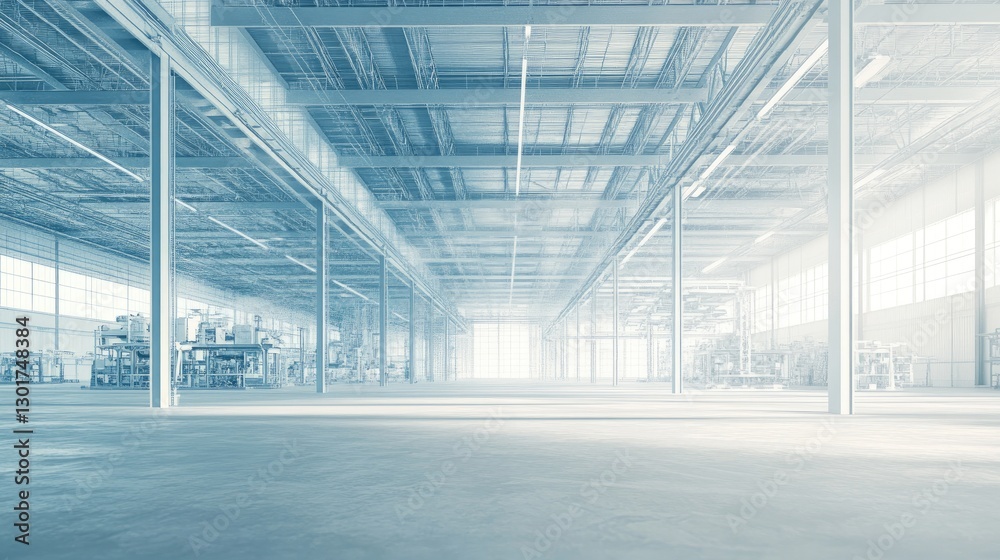 Obraz premium A blueprint of an industrial warehouse with large-scale machinery placements.