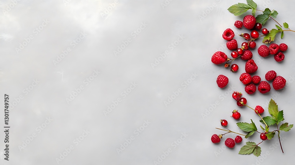 Summer Raspberries and Cherries on Grey Background: Flatlay Photography AI Generated Summer Raspberries and Cherries on Grey Background: Flatlay Photography AI Generated