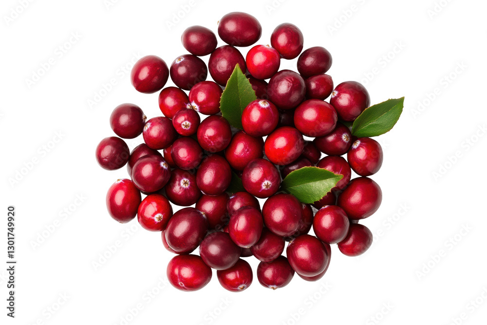Cranberries with green leaves piled up, cut out Cranberries with green leaves piled up, cut out