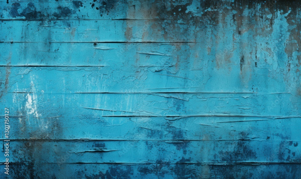 Obraz premium Turquoise flaking wall. Vintage weathered painted planks, grunge texture, old and worn background