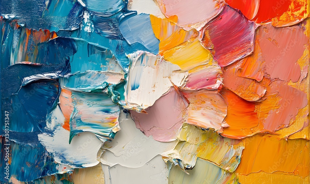 Fototapeta premium Abstract textured palette knife painting with vibrant colors and dynamic strokes