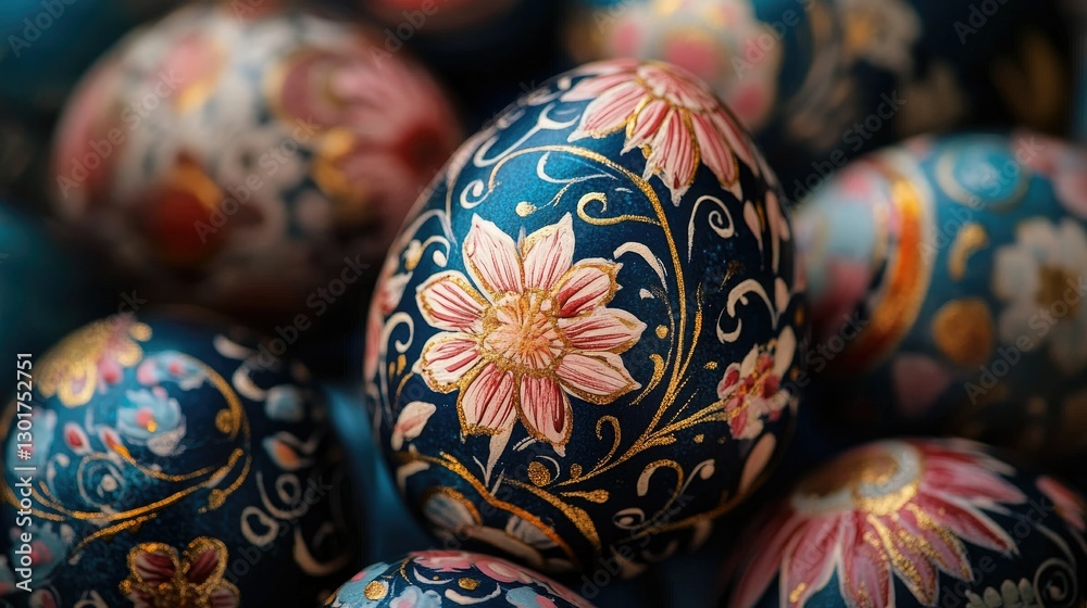 Close-up of Easter eggs with floral patterns Close-up of Easter eggs with floral patterns