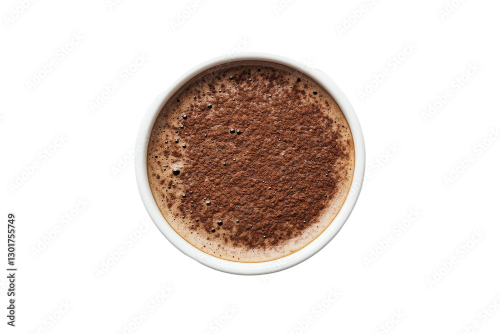 Warm beverage with creamy cocoa foam on top, cut out Warm beverage with creamy cocoa foam on top, cut out