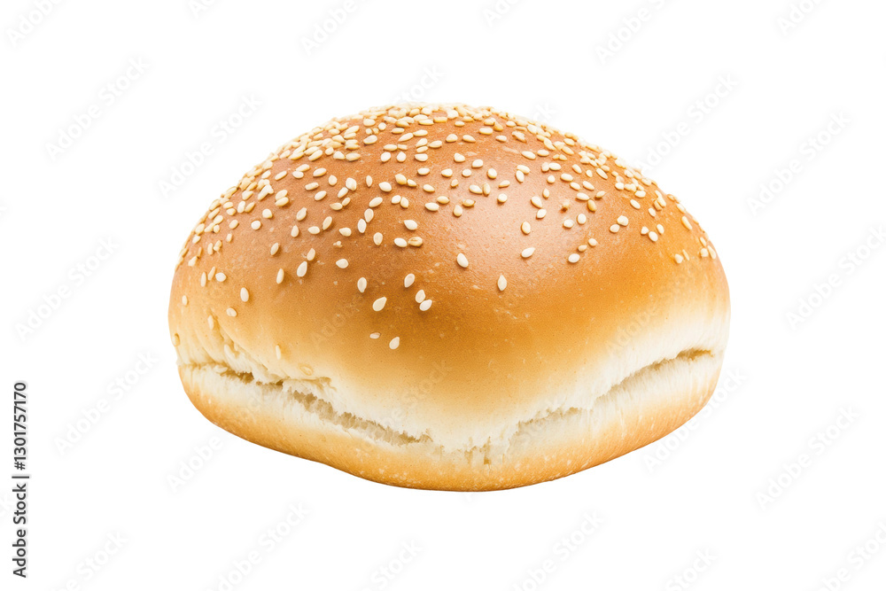 Fresh sesame seed topped burger bun ready for use, cut out Fresh sesame seed topped burger bun ready for use, cut out