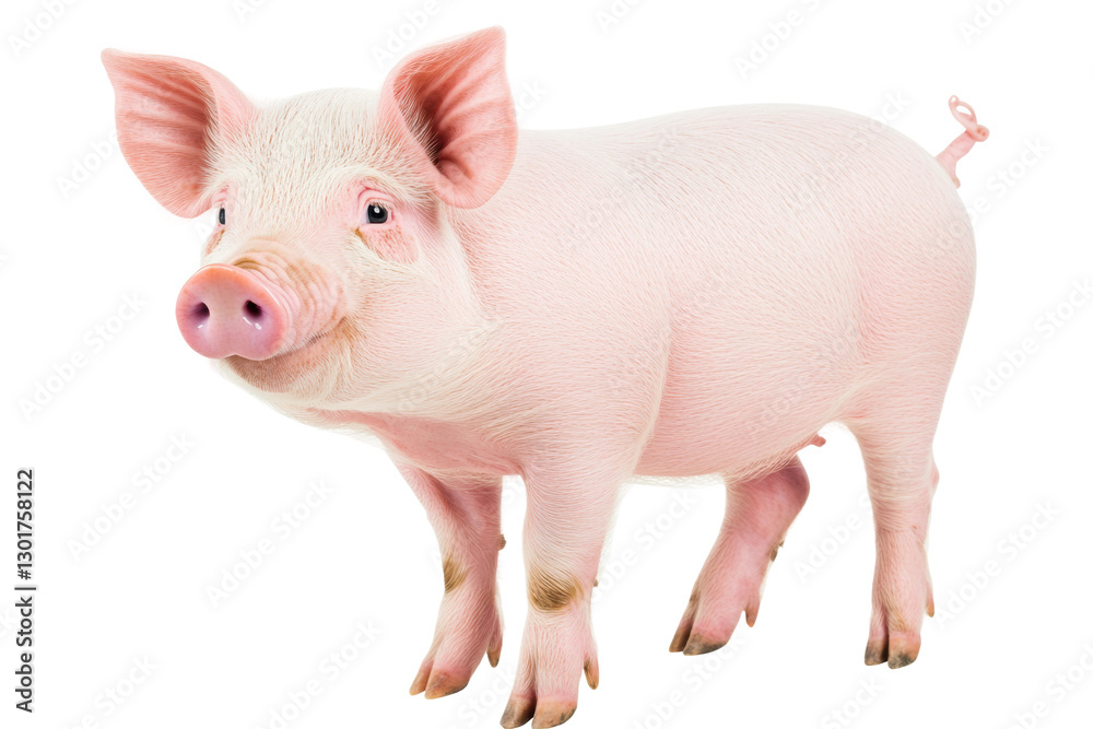 Fototapeta premium Cute pink pig standing in a playful pose, cut out