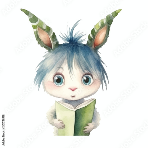 watercolors Cute unicorn surprised illustration