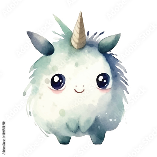 watercolors Cute unicorn surprised illustration