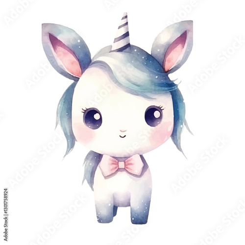 watercolors Cute unicorn surprised illustration