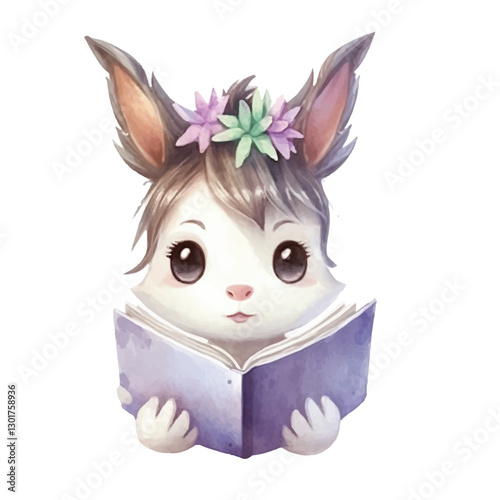 watercolors Cute unicorn surprised illustration