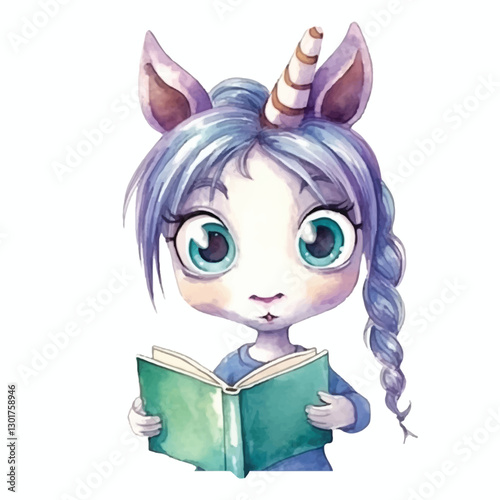 watercolors Cute unicorn surprised illustration