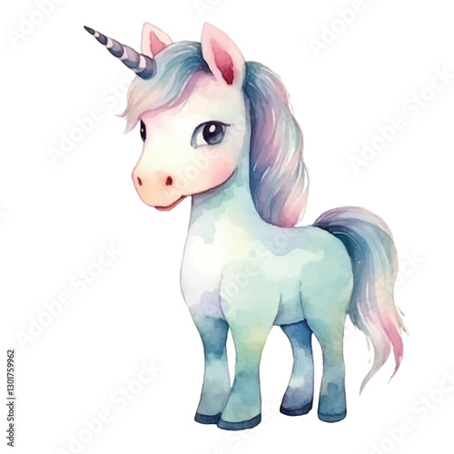 watercolors Cute unicorn standing illustration 