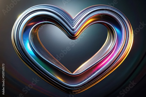 Sculptural heart shape glows with vibrant colors in a captivating display of light and form. Generative AI