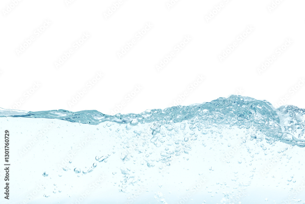Clear Blue Water Wave Surface with Bubbles and Splashes on White Background, Fresh Pure Aqua Motion Photography Clear Blue Water Wave Surface with Bubbles and Splashes on White Background, Fresh Pure Aqua Motion Photography
