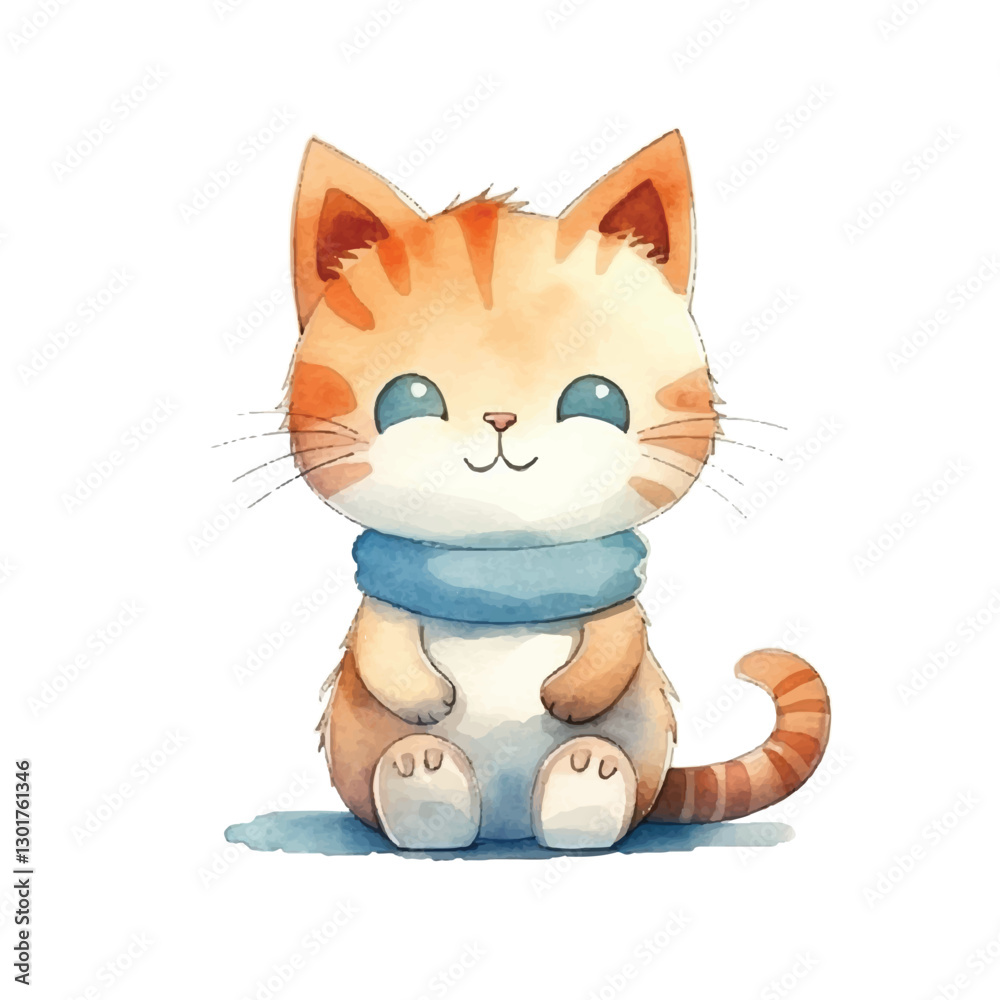 Fototapeta premium watercolors Cute cat sitting illustration