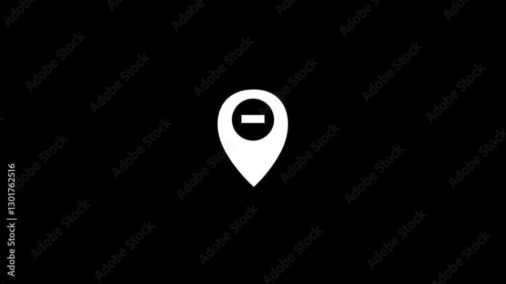 Location maps pointer minus sign animated icon. on a black background.