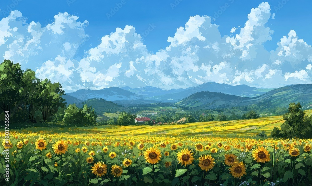 Sunny skies and sunflowers, landscapes of the outdoors. Sunny skies and sunflowers, landscapes of the outdoors.