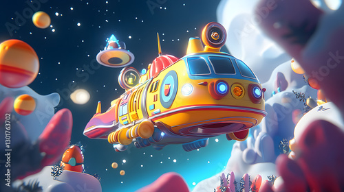 Fototapeta Naklejka Na Ścianę i Meble -  cartoon Cruise Vehicle In the space