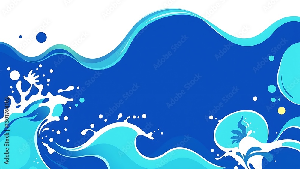 blue and white background with waves bubbles, creating animated vibrant atmosphere, water deep color, bubbles white, giving dynamic lively feel blue and white background with waves bubbles, creating animated vibrant atmosphere, water deep color, bubbles white, giving dynamic lively feel