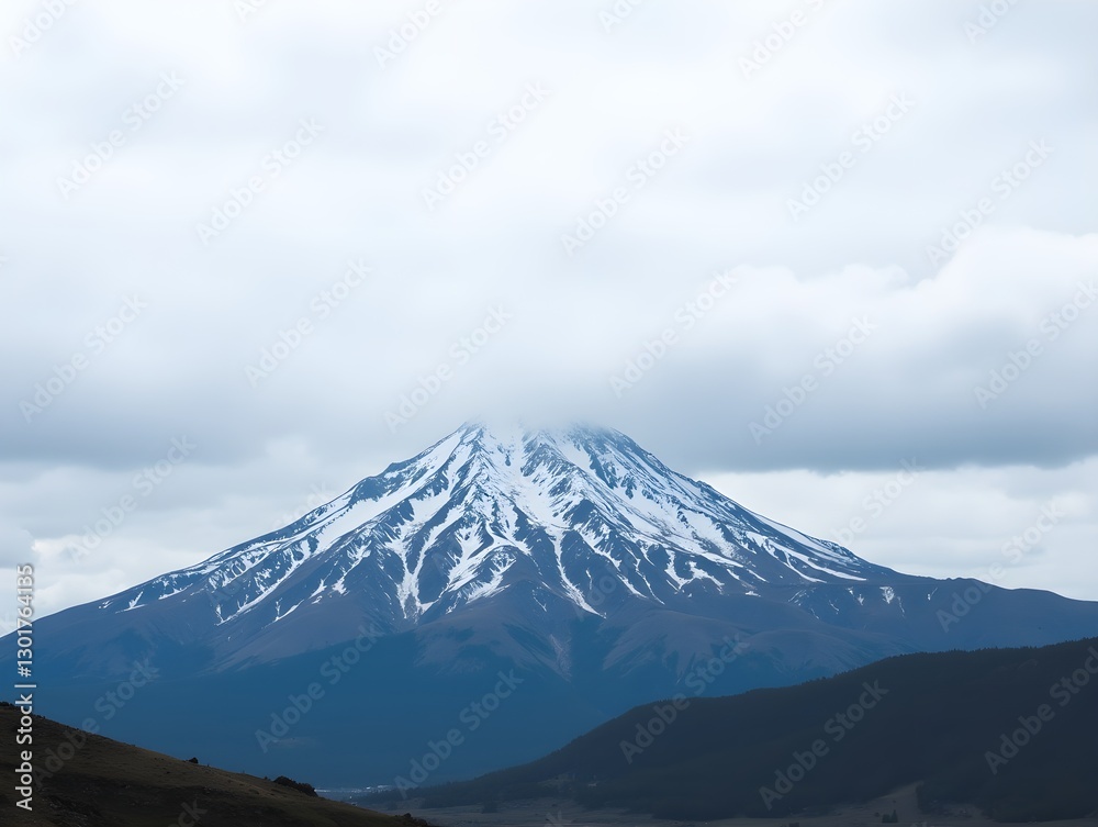 majestic snow-capped mountains rising above pristine slopes under a cloudy sky majestic snow-capped mountains rising above pristine slopes under a cloudy sky