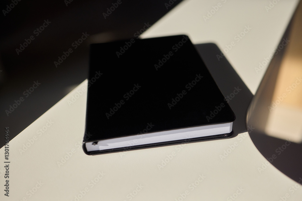 A Minimalist Black Notebook Laying on an Elegant Table Surface, Ideal for Creative Study Sessions