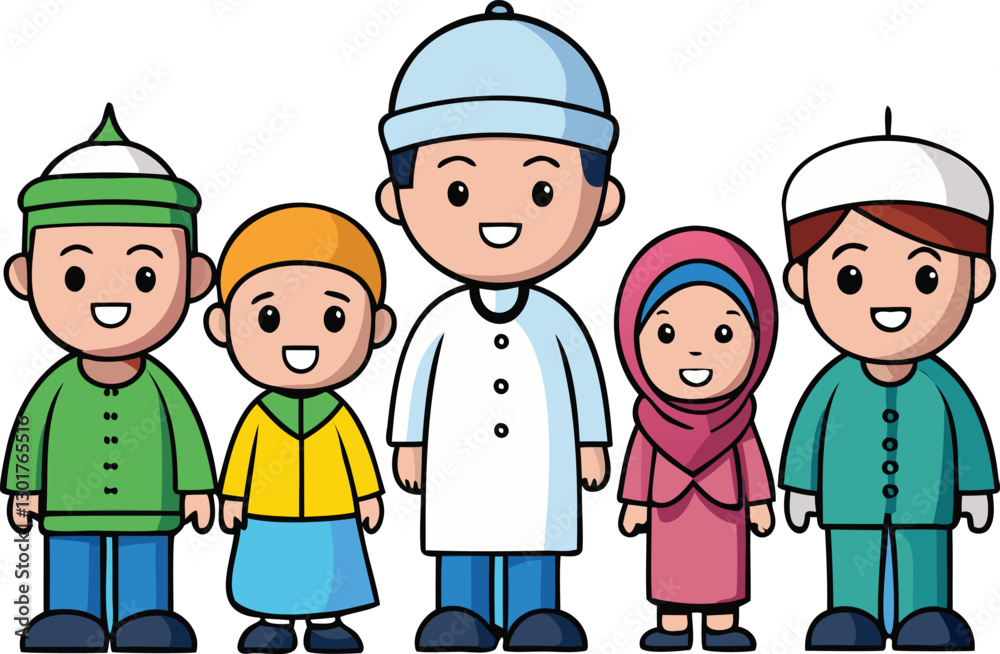 Muslim kid collection illustration in flat vector style Muslim kid collection illustration in flat vector style