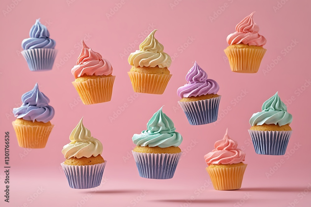 Floating Cupcakes in Vibrant Colors Floating Cupcakes in Vibrant Colors