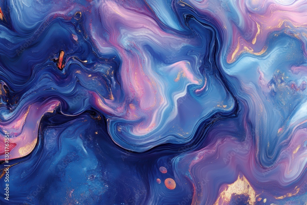 Obraz premium A vibrant painting featuring swirling blue and purple liquid textures.