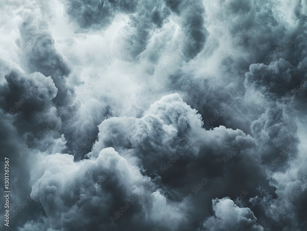 Obraz premium Dense cloud texture in various shades of gray dramatic cloudscape