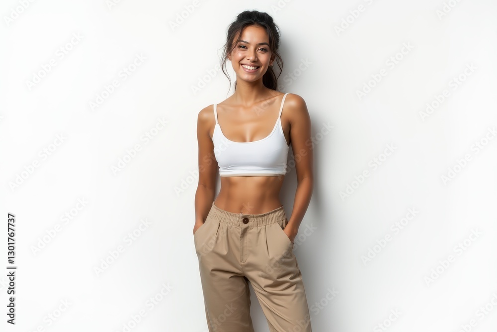 Half-Length (Waist-Up) portrait of young stylish smiling Cuban female model in cosplay wear isolated on pure white background looking at camera Half-Length (Waist-Up) portrait of young stylish smiling Cuban female model in cosplay wear isolated on pure white background looking at camera