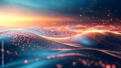 Digital light waves spreading in a futuristic sea