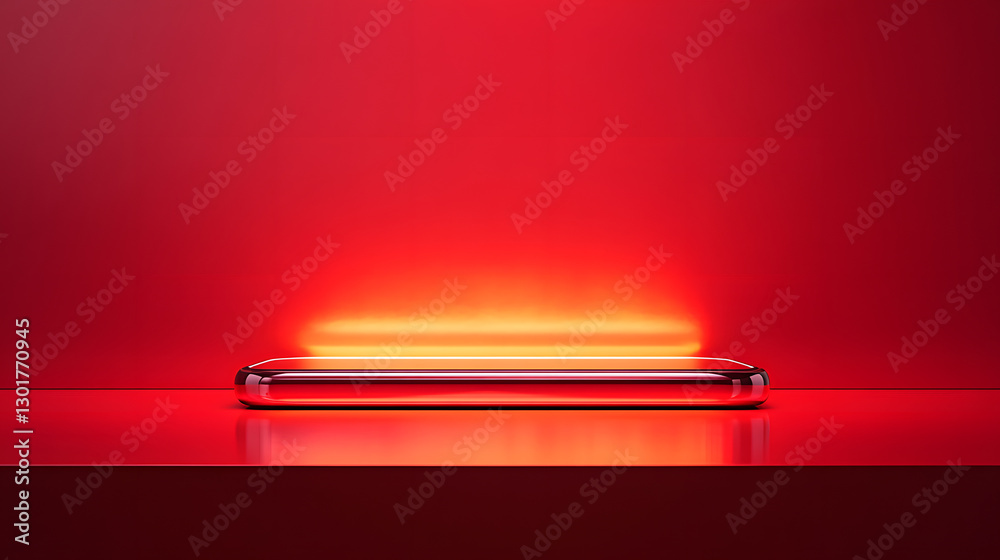 Obraz premium A sleek, futuristic red podium with a glowing light effect, perfect for product presentations, branding, or high-tech advertising visuals