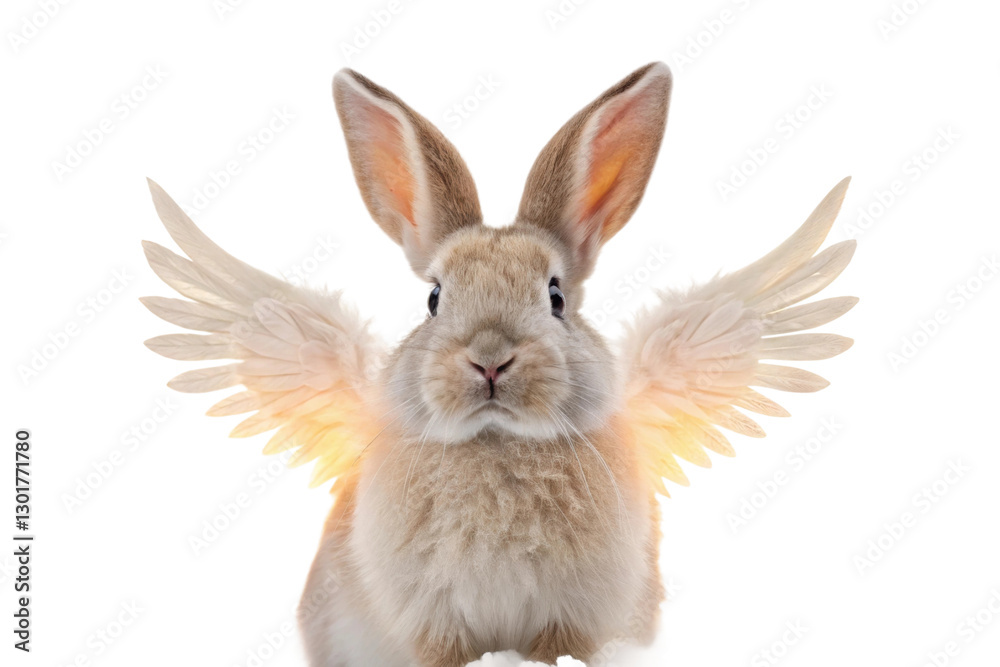 Fototapeta premium Rabbit with angel wings symbolizing hope and freedom in a whimsical fantasy concept for inspirational decoration or greeting cards
