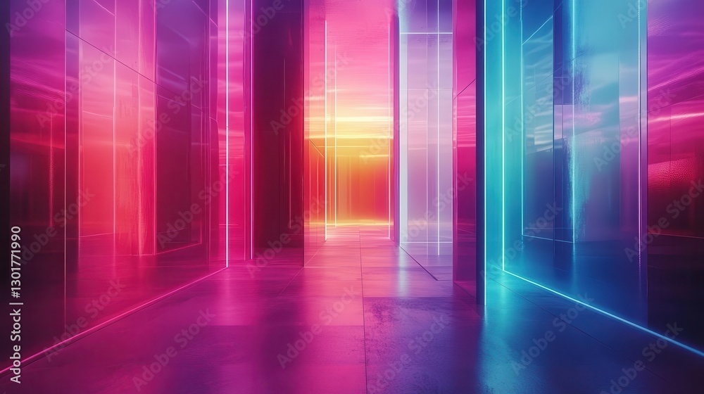 Abstract geometric shapes in neon colors, creating a futuristic digital landscape, Conceptual photography, Bold and vibrant