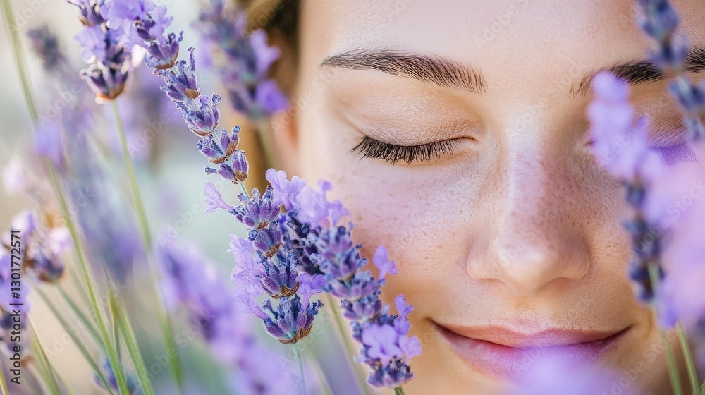 Woman Massaging Temples with Lavender Oil for Stress Relief Woman Massaging Temples with Lavender Oil for Stress Relief