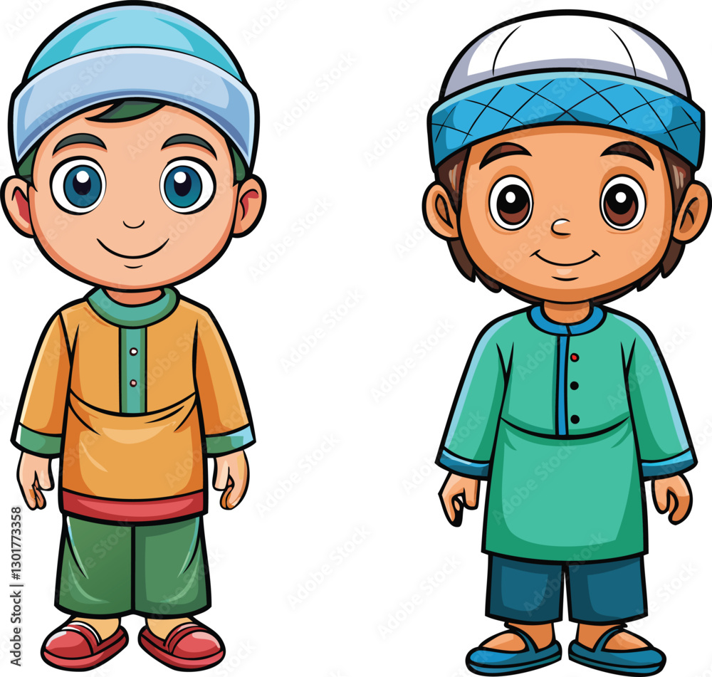 Muslim kid collection illustration in flat vector style Muslim kid collection illustration in flat vector style