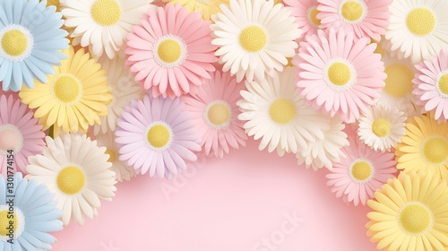 Pastel Daisies on Pink Background A Delicate Floral Arrangement