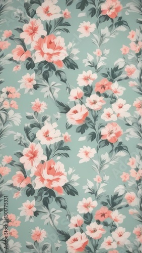 Wallpaper Mural A floral patterned wall with green and pink flowers Torontodigital.ca