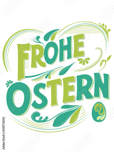 Frohe Ostern Text in grün und olive mit Osterei und Blume Postkarte 