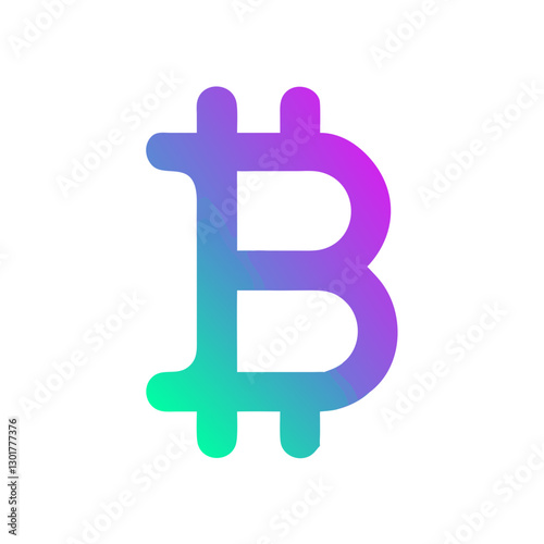 Colorful Bitcoin symbol on white background, digital currency concept
