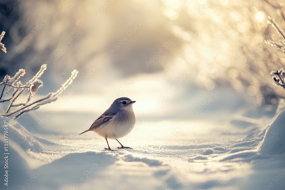 Small Bird in Snowy Winter Sunlight Small Bird in Snowy Winter Sunlight