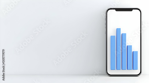 Mobile Phone Displaying Blue Bar Graph on Minimalist Background