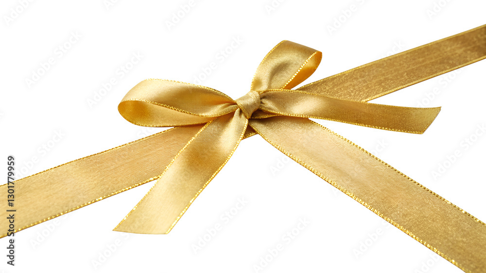 Fototapeta premium Golden Ribbon Bow for Gift Wrapping and Decorative Purposes, Isolated on Transparent Background