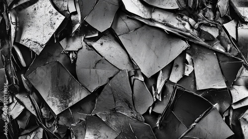 Monochrome Abstract of Broken Metal Shards with a Textured Surface in Detail
