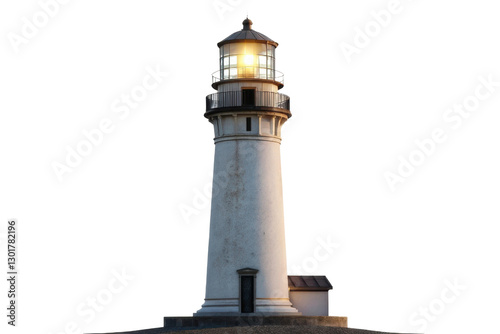 Elegant coastal lighthouse standing tall with illuminating beam at dusk ideal for maritime themes and decorative use