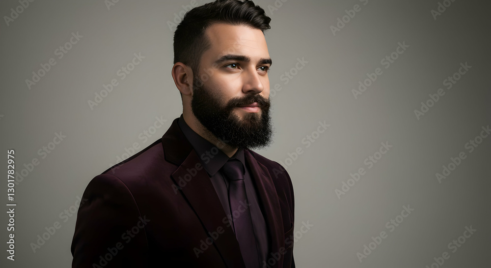Fototapeta premium Man Portrait Wearing Suit and Tie Looking Upward in Contemplation