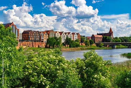 Old town in Malbork and the Nogat river in spring