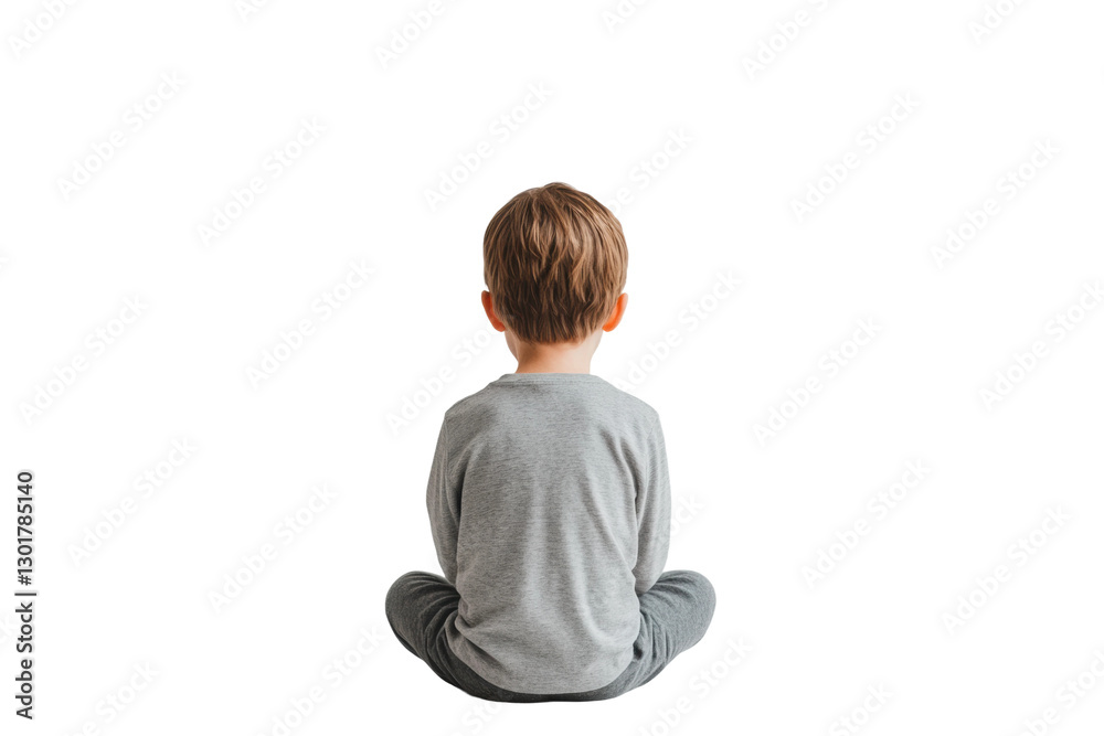 Child sitting cross-legged in casual gray clothing, cut out Child sitting cross-legged in casual gray clothing, cut out