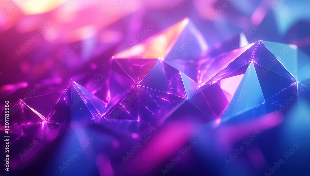 Colorful abstract geometric background with luminous triangular shapes and reflections in vibrant shades of pink, blue, and purple hues for design projects Colorful abstract geometric background with luminous triangular shapes and reflections in vibrant shades of pink, blue, and purple hues for design projects