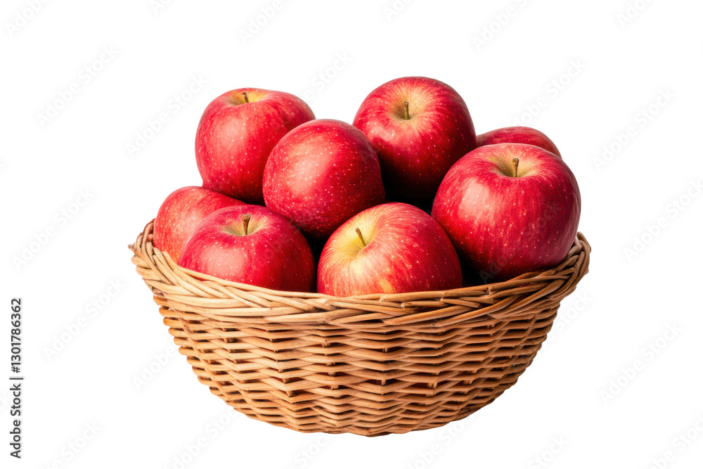 Fresh red apples in a woven basket, cut out Fresh red apples in a woven basket, cut out